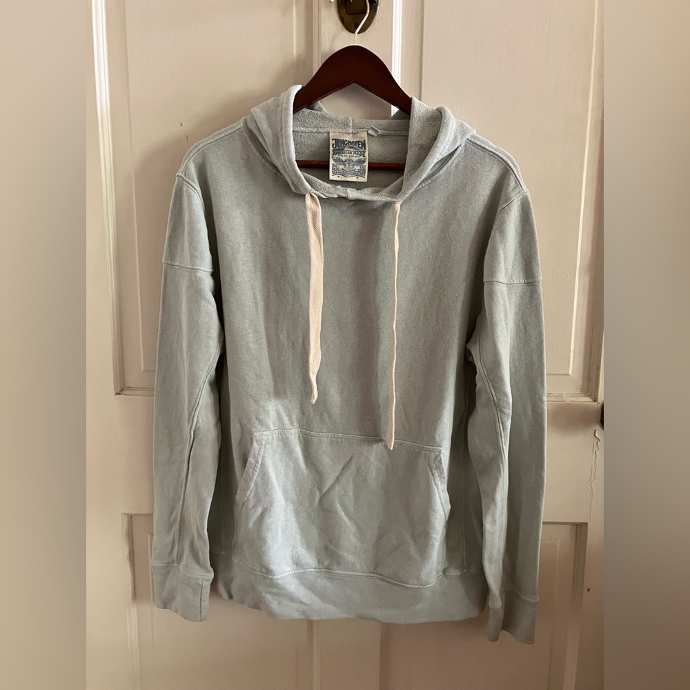 NWOT Jungmaven hemp cotton hoodie, light blue with front pocket, size small